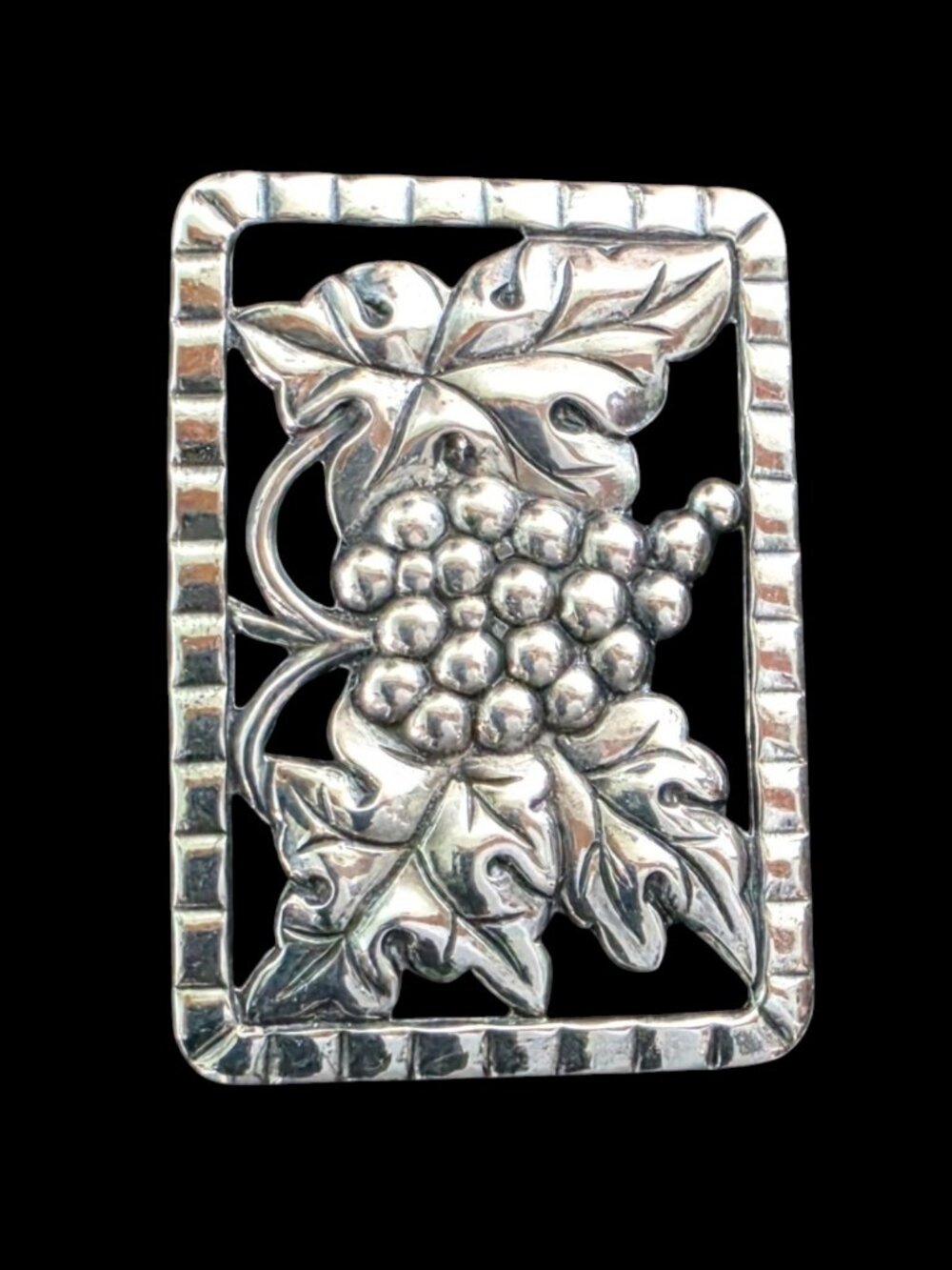 Vintage Art Nouveau-Inspired Sterling Silver Grape Leaf Statement Brooch